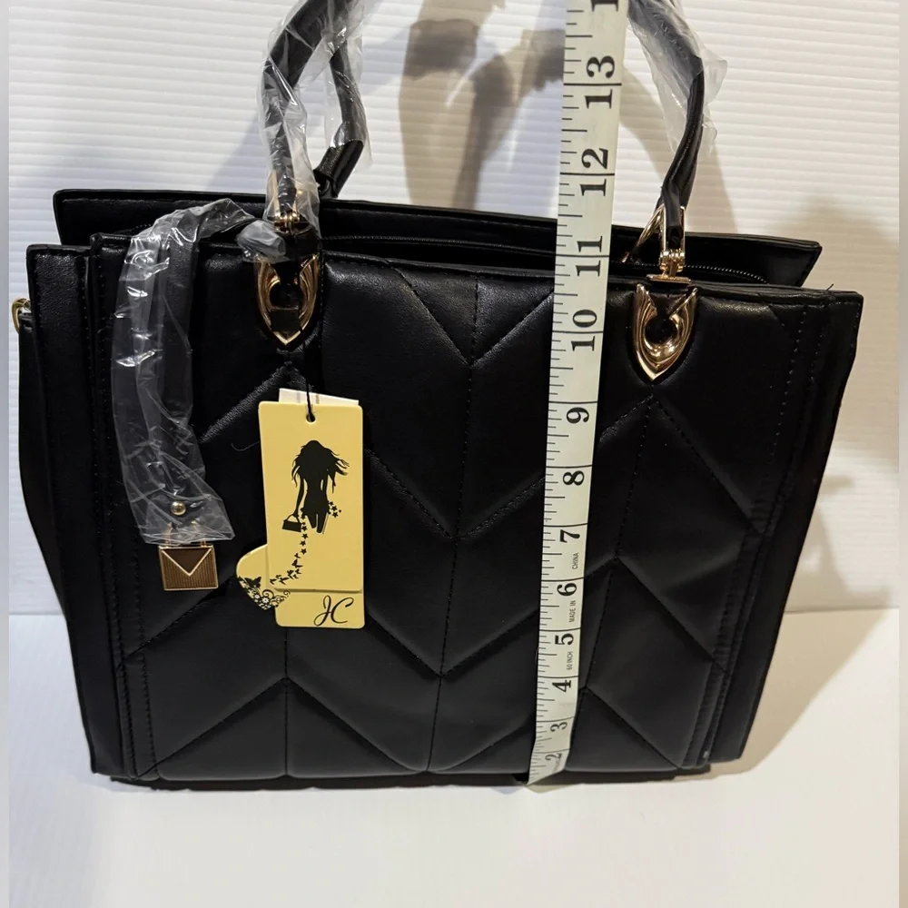 NWT 2PC Black Quilted Handbag with Crossbody Strap, Bag Charm and Wallet